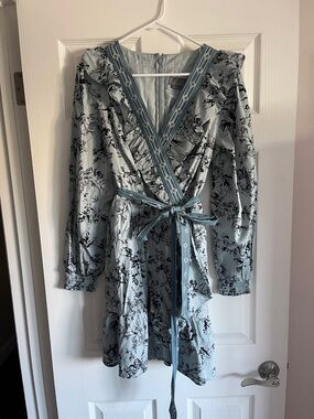 Anthropologie Light Blue Floral Wrap Dress